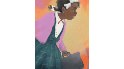 Illustration of girl carrying briefcase.
