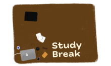 Graphic with table that has various studying materials on it.